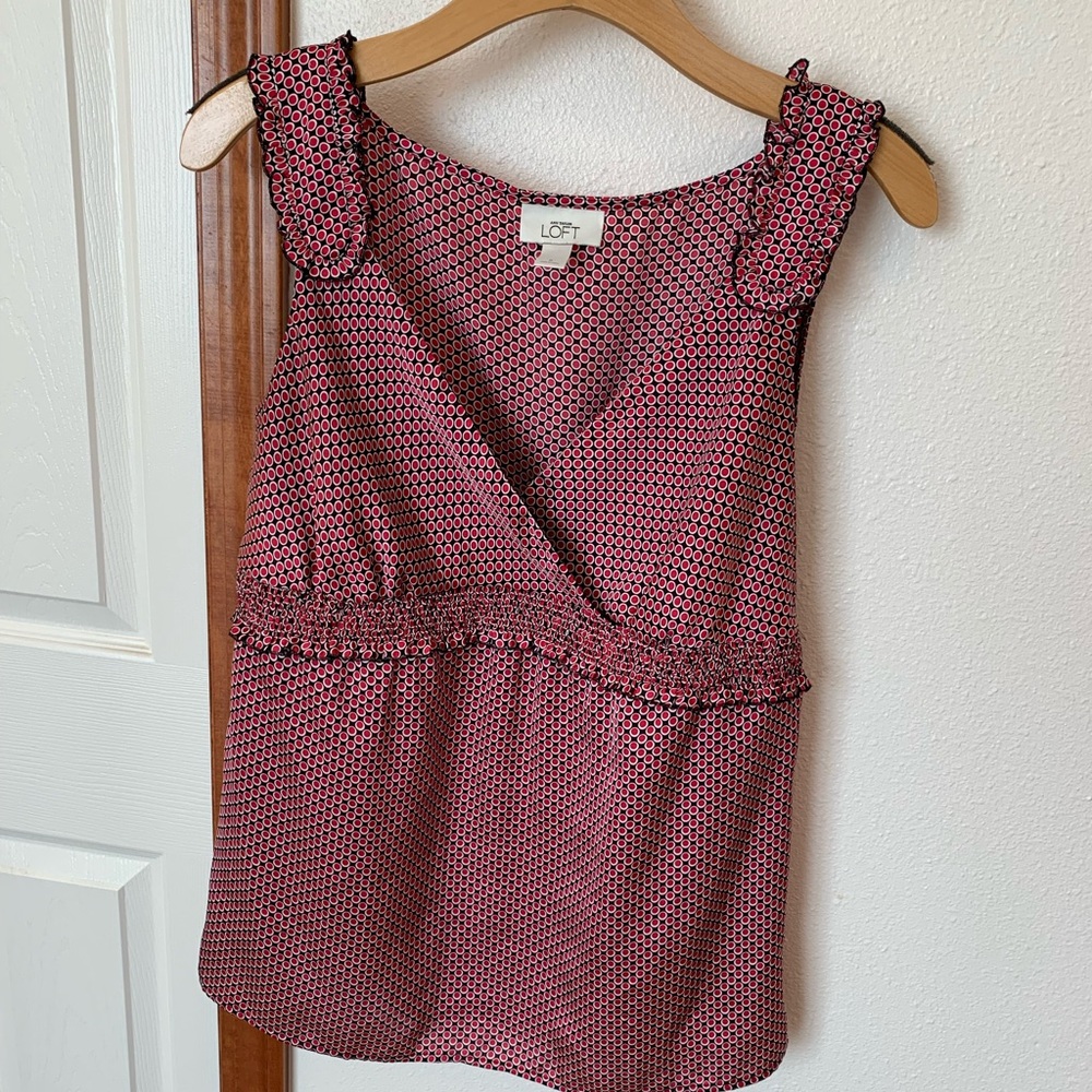 Ann Taylor Loft Sleeveless Blouse Tank Red Black 6